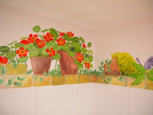 Flower garden bathroom mural painting by sillyhancox