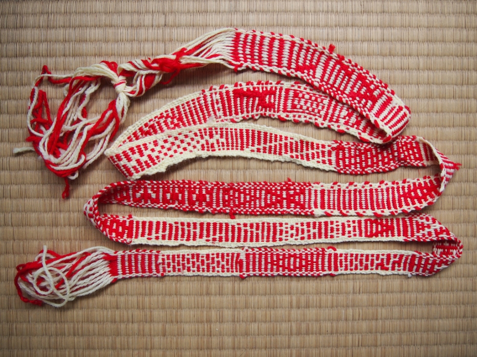 red and yellow curved strap weave