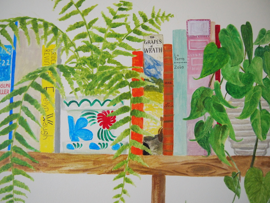 whole bookshelf mural shelfie dangly plants