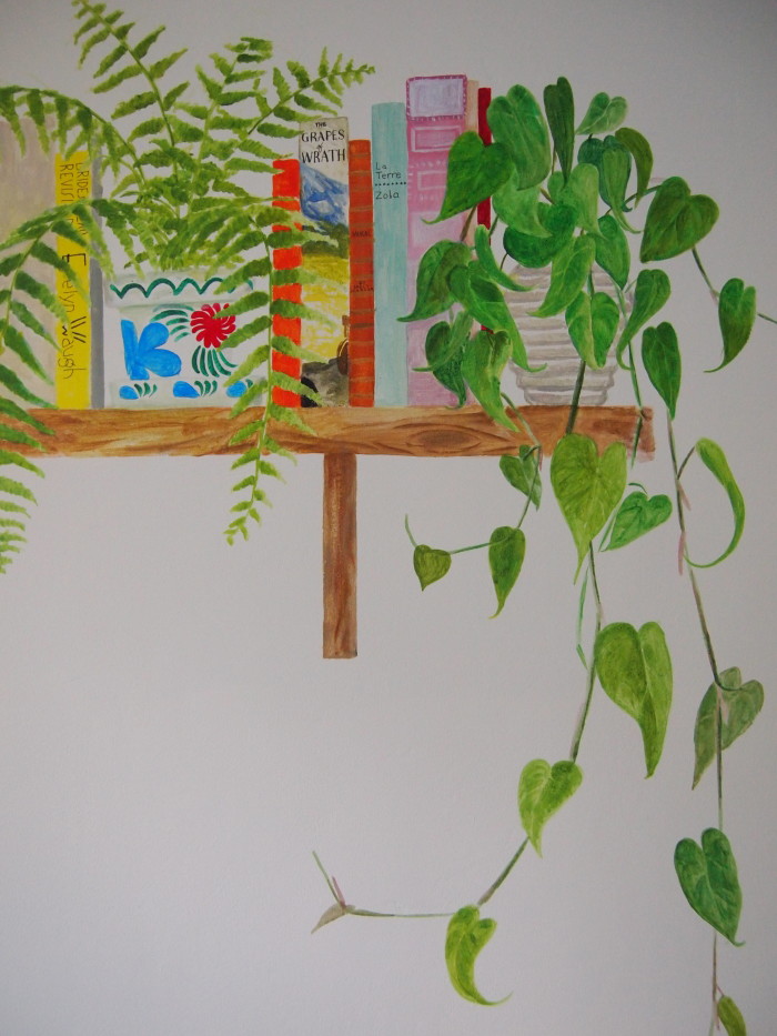 whole bookshelf mural shelfie dangly plants