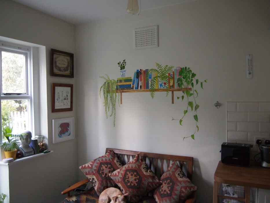 whole bookshelf mural shelfie dangly plants