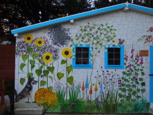 dog mural garden sunflower detail