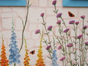 butterfly detail mural foxgloves and verbena